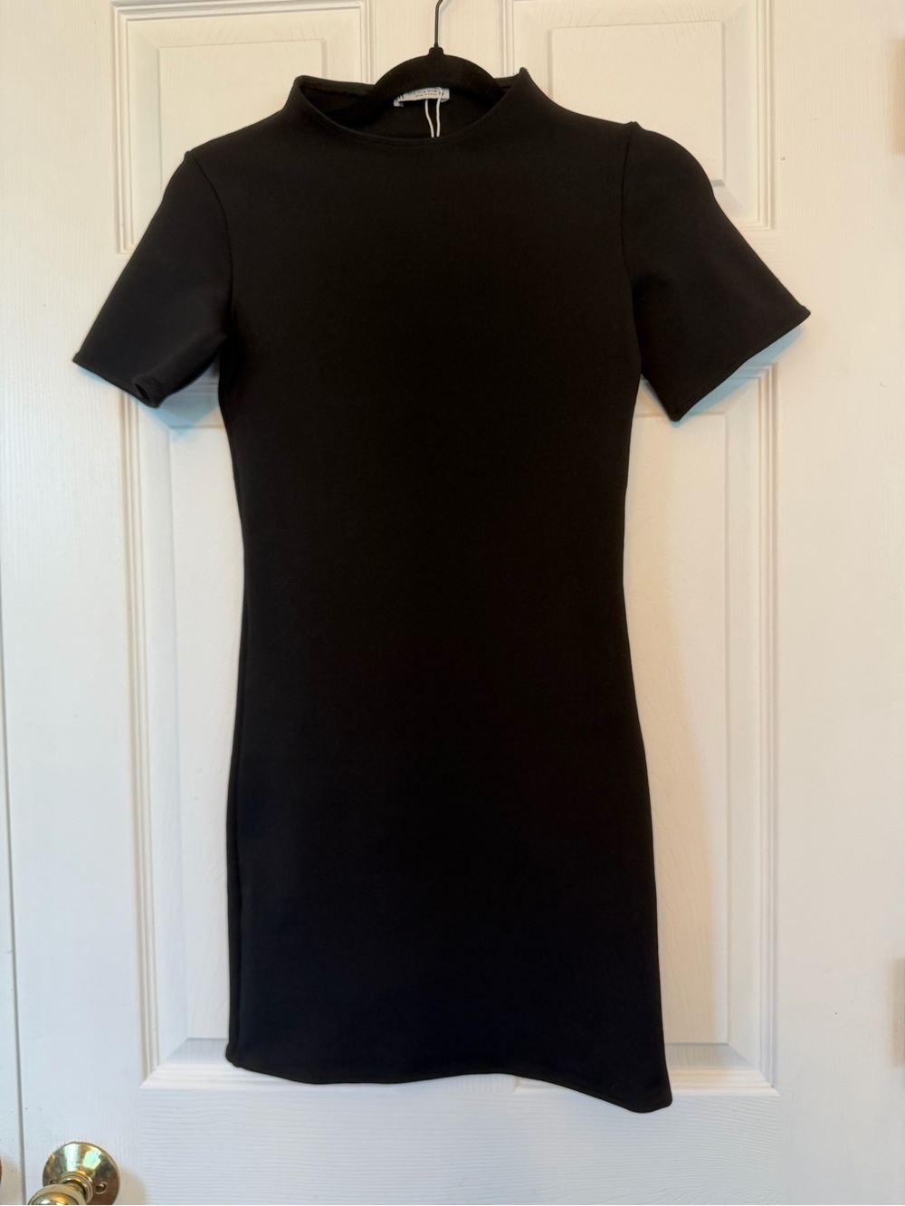 Zara Black Neoprene Effect Mini Dress Size Small Short Sleeve Bodycon